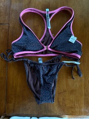 Victoria's Secret PINK Leopard-Print Bikini with Hot Pink Trim